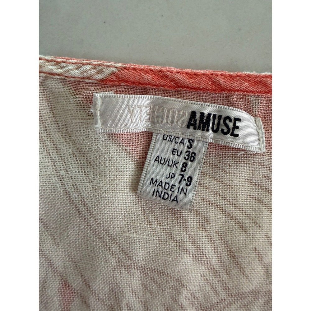 Amuse Society Coral Tropical Floral Linen Blend Wrap Dress AD04PMAL Womens Small - Picture 10 of 10